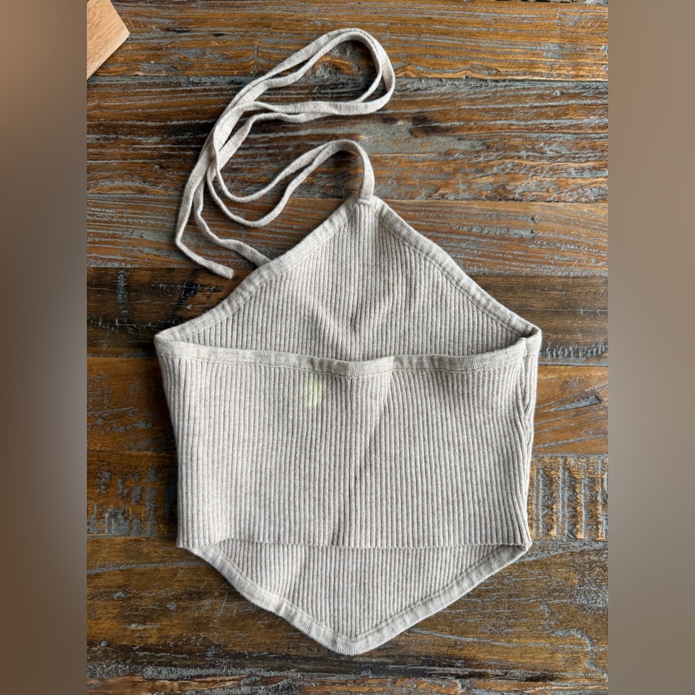 Beige Ribbed Halter Top - Picture 3 of 4